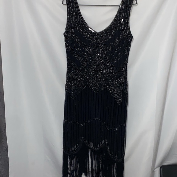 FunDaisy size XL Black FULL Sequin Sheath Midi Flapper Dress LINED SIDE ZIPPER - Picture 13 of 13